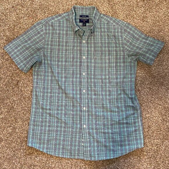 Saddlebred Plaid Short Sleeve Collared Button Down Men's Shirt Size L - Picture 1 of 5